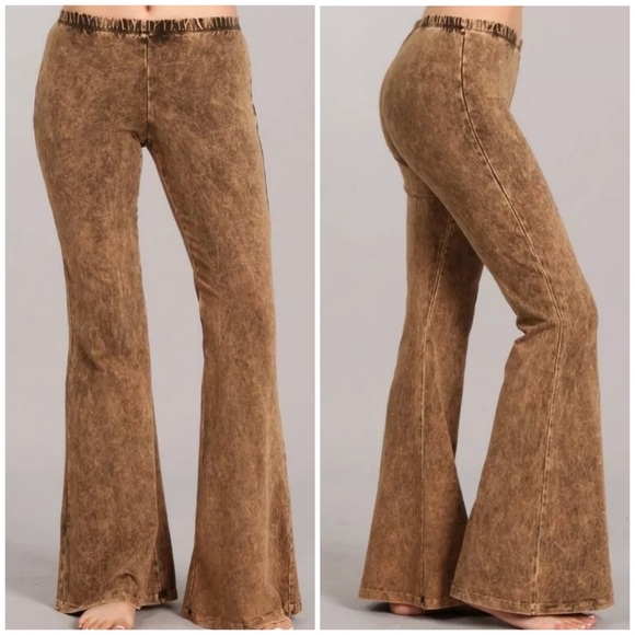 Chestnut Brown Mineral Wash Boho Flared Pants - Picture 1 of 6